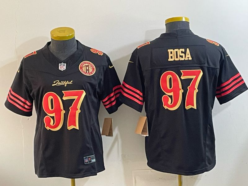 Women 2026 San Francisco 49ers #97 Bosa Black Gold 5th generations Nike Limited NFL Jersey style 004